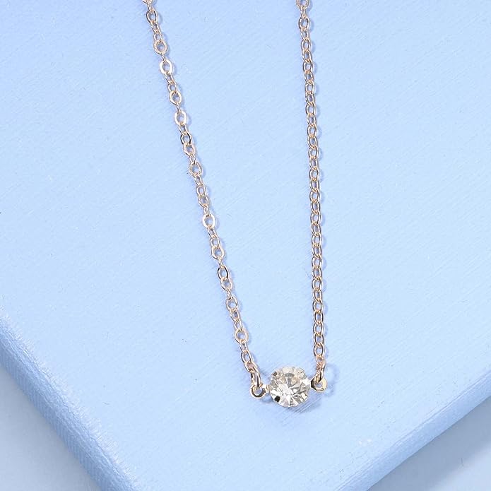 Boho Tiny Crystal Choker Gold Clear Quartz Pendant Necklace Minimal Dot CZ Choker Necklace Simple Everyday Necklace Wedding Necklace Jewelry for Women and Girls Gifts