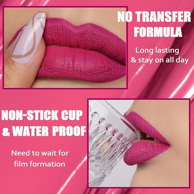 Oulac Matte Liquid Pink Lipstick for Women, Long Lasting Lipstick Waterproof Lip Stain, No Transfer, Creamy High Pigmented Formula with Rose Oil, Vegan & Cruelty-Free, Rose Pink M10