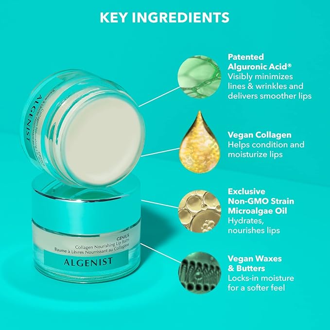 Algenist GENIUS Collagen Nourishing Lip Balm - Vegan Collagen Lip Balm to Help Soothe Dryness for Smooth, Soft, Supple Lips (15ml)