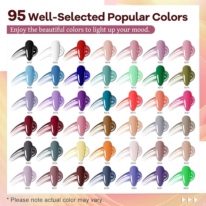 JODSONE 100 Bottles of Gel Nail Polish Kit with U V Led Light 95 Multiple Glossy Glitter Colors Mint Green Light Pink Nail Gel Base Coat Glossy and Matte Top Coat Gel Polish Kit