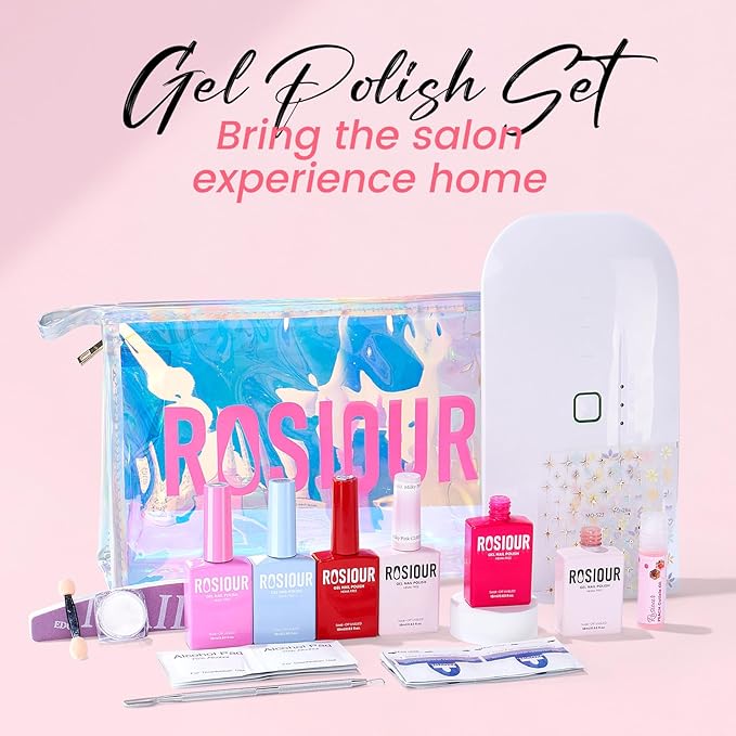 Jelly Gel Nail Polish Kit with U V Light, Hema-Free Milky Nude Sheer White Pink Gliter Gel Polish Set with Base & Top Coat Chrome Nail Powder, 4 Colors Mini Salon Nail Art Starter Gift for Women Girl