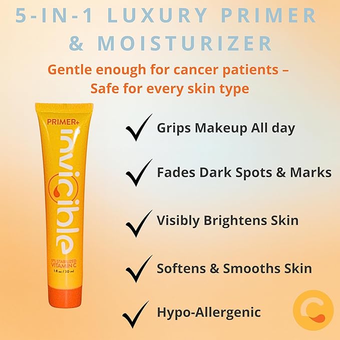 5 in 1 Primer For Face Before Makeup | 17% Vitamin C | All Day Grip | Dark Spot Corrector | Silky Matt Finish | Chemical Free | Vegan | All Skin Types | Made in America | 1fl oz