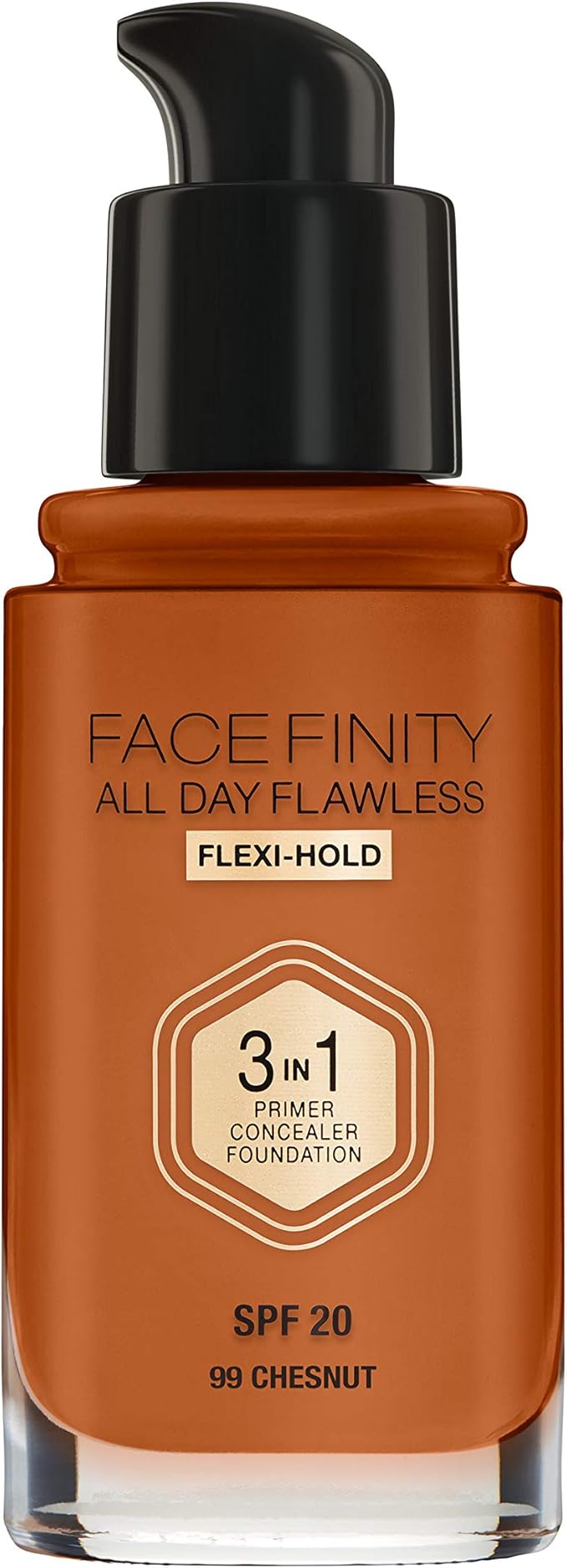 Max Factor Facefinity 3-in-1 All Day Flawless Liquid Foundation, SPF 20-99 Chestnut, 30 ml