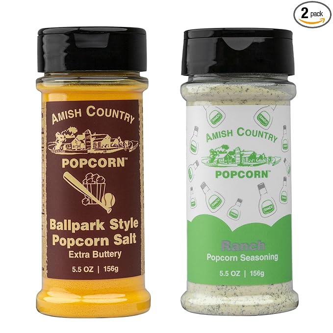 Amish Country Popcorn | Seasoning Variety Pack | BallPark Style ButterSalt - 5.5 oz and Ranch - 5.5 oz Popcorn Seasoning | Old Fashioned, Non-GMO and Gluten Free