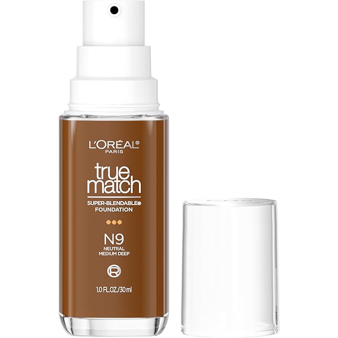 L'Oreal Paris True Match Super-Blendable Foundation, Medium Coverage Liquid Foundation Makeup, N9, Medium Deep, 1 Fl Oz