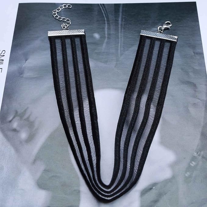 Bohemia Lace Choker Necklace Short Black Organza Necklace Gothic Wide Black Collar Necklace Punk Tattoo Choker Chain Necklace Jewelry for Women and Girls Gifts