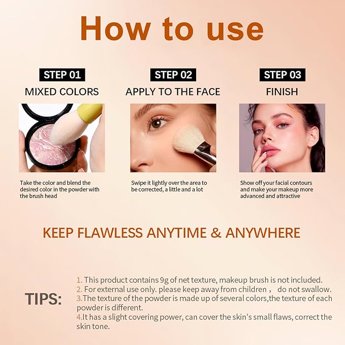 Baked Powder Contour Makeup, Brighten Bronzer Powder, Highlighter Bronzer Glow Palette, Cruelty Free Shimmer Bronzing Powder to Use For Contour Make up, Natural Finish & Easy to Use #001