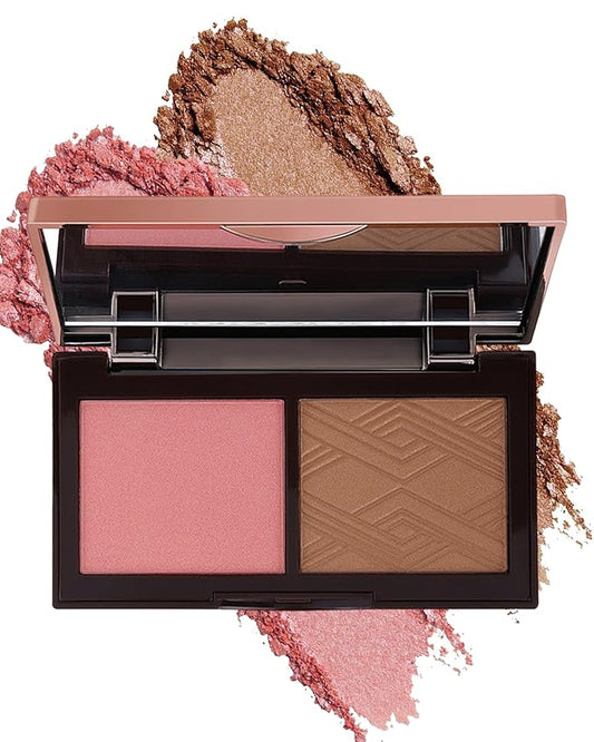 Face Bronzer Contour Blush Powder Palette-2 in 1 Cruelty-Free Buildable Facial Cheek Shimmer Blusher Contour Bronzing Pressed Powder,Blendable Makeup Palette,Thanksgiving Gift Set for Women-02
