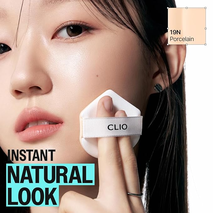 CLIO Kill Cover Founwear Cushion The Original – 20 Shades, Buildable Light to Medium Coverage, Natural Finish, Korean Makeup Foundation, Long-Lasting Skin Fit,19N PORCELAIN