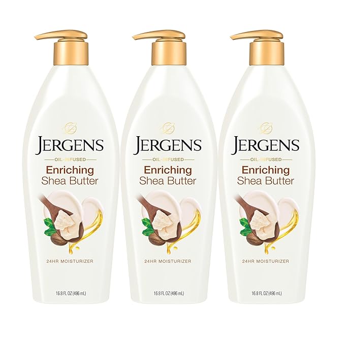 Jergens Shea Butter Hand and Body Lotion, Deep Conditioning Moisturizer, 3X More Radiant Skin, with Pure Shea Butter, Dermatologist Tested, 16.8 Oz, Pack of 3