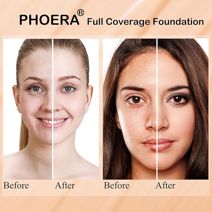 Phoera Foundation 104 and 105,Full Coverage Foundation,Hilareco Concealer Foundation Flawless 30ml Natural Matte Oil Control Concealer Facial Blemish for Women Girls (103 Warm peach+104 Buff Beige)