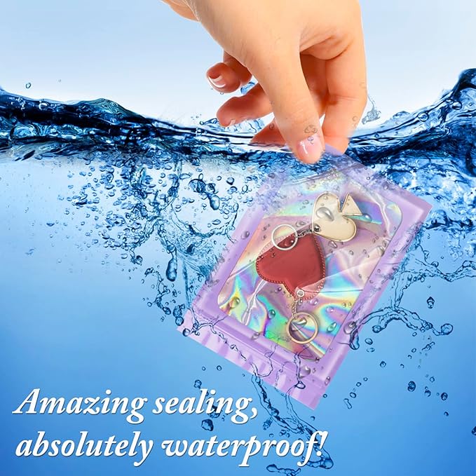 100 Pack Holographic Bags, Packaging Bags, Clear Window Resealable Odor Foil Pouch Bag for Food Storage and Lipgloss, Jewelry Lash (Purple, 4 x 6 Inch)