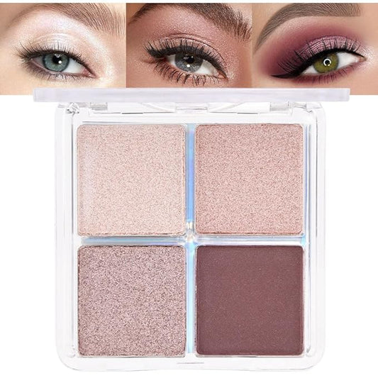 evpct Eyeshadow Quad Palette, Champagne Rose Gold Bronze Plum Glitter Shimmer Metallic Matte High Pigment Primer Eye Shadow Palette Makeup for older Women, Smudge Proof Vegan Cruelty-free, Ballerina