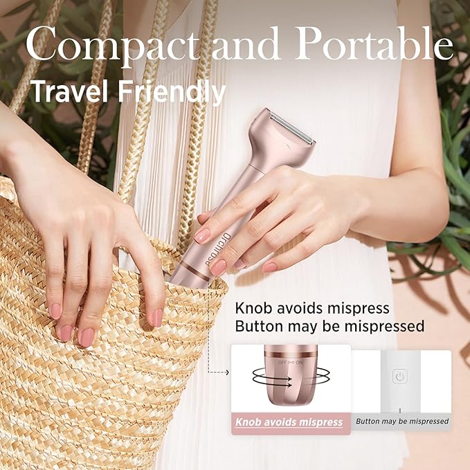 Electric Razor for Women Body: Rechargeable Painless Electric Shaver for Bikini Face Body Legs Underarms - 3-in-1 Blade and Rotary Shaving Head (Rose Gold)