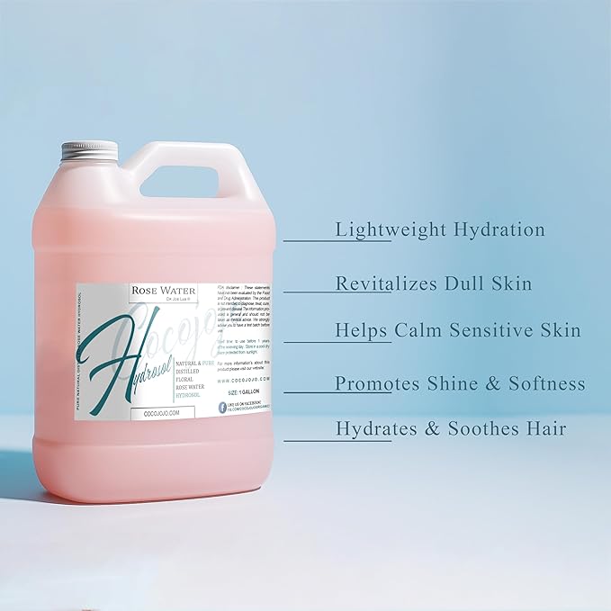 Rose Hydrosol Spray Cleansing Non GMO Facial Toner for Face Body Locs Rose Water Hydrating Face Mist, for Hydration Pure & Natural Hydrosol for All Skin Types - COCOJOJO - Bulk 128 OZ - 1 Gallon