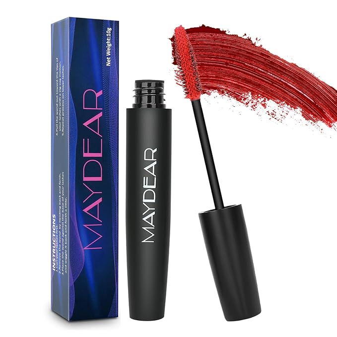 Maydear Red Mascara Waterproof, Smudge-Proof & Long-Lasting, Fast-Dry Lengthening Color Mascara for Bold Lashes