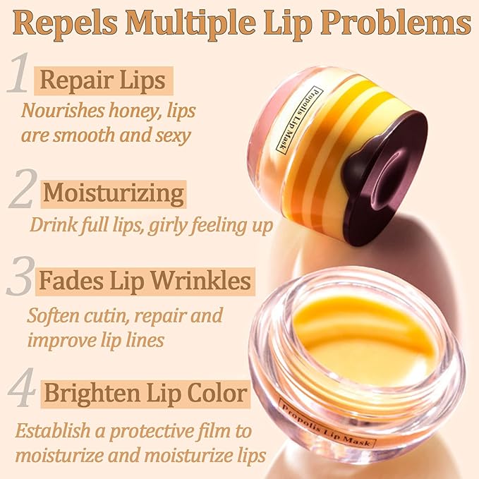 Bee Lip Balm Lip Mask Honey Pot Honey Lip Mask Propolis Moisturizing Lip Balm with Stick - Hydrating Prevention Dry & Cracked Lip Scrubs Exfoliato Lip Wrinkle Skin Care Products(Honey)