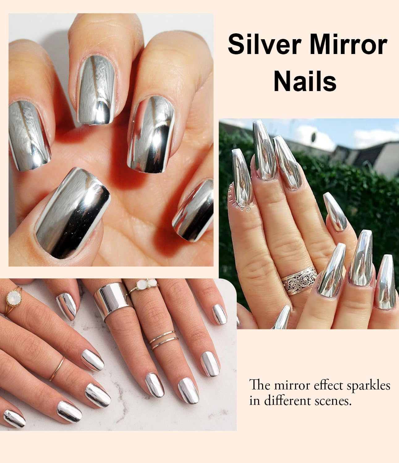 Gold Chrome Nail Powder - Metallic Mirror Effect Nail Chrome Powders Silver Chrome Powders for Nails Glitter, Pigment Holo Chrome Gold Nail Powder with 4 Eyeshadow Sticks