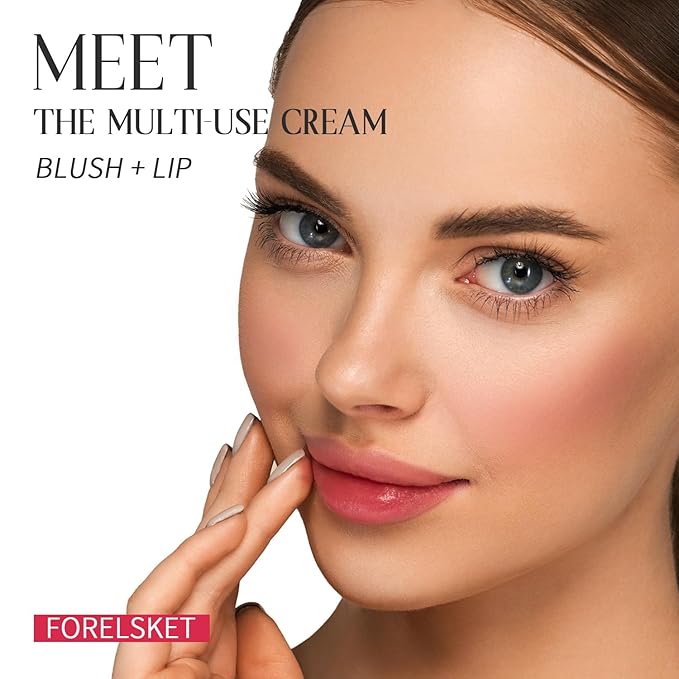 Blush Stick, Cream Blush for Cheeks and Lip Tint, Dewy Finish, Buildable & Blendable Color, Lightweight & Long-Lasting Formula | Forelsket-Cool Pink & Angled Blush Brush（0.53fl.oz）