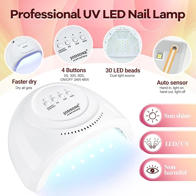 JODSONE 100 Bottles of Gel Nail Polish Kit with U V Led Light 95 Multiple Glossy Glitter Colors Mint Green Light Pink Nail Gel Base Coat Glossy and Matte Top Coat Gel Polish Kit