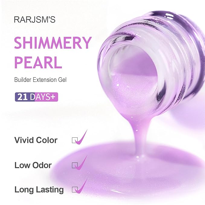 RARJSM Pearl Gel Builder Nail Polish Purple Hard Gel in a Bottle Mermaid Shell Glitter Pearlescent Thick Extension Structure for Nails 15ml Soak Off Curing Requires Salon Home DIY Beginner Use