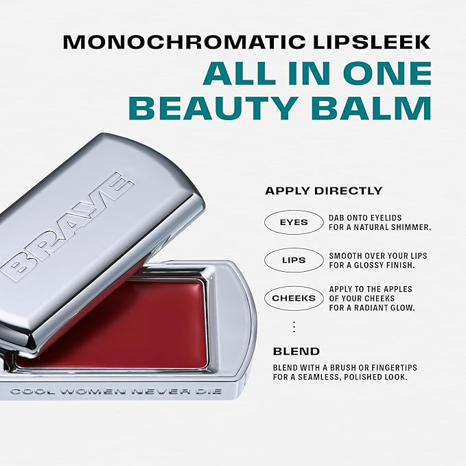 BRAYE Lipsleek Lip Balm, Monochromatic Cream Blush 2-in-1 Face Makeup, Hydrating & Mood Buildable, Vegan + Cruelty-Free Glow for Cheeks l 03 Posh