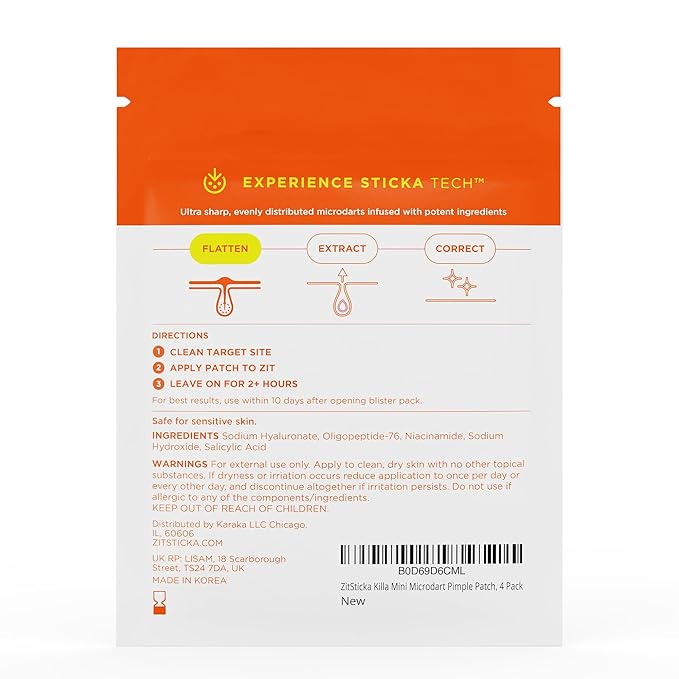 ZitSticka Killa Pimple Patches for Face - World's Most Potent Pimple Patch with Fast-Acting Microdarts - Starts Working within 6 Hours for Deep, Early-Stage Zits - Mini 4 Count
