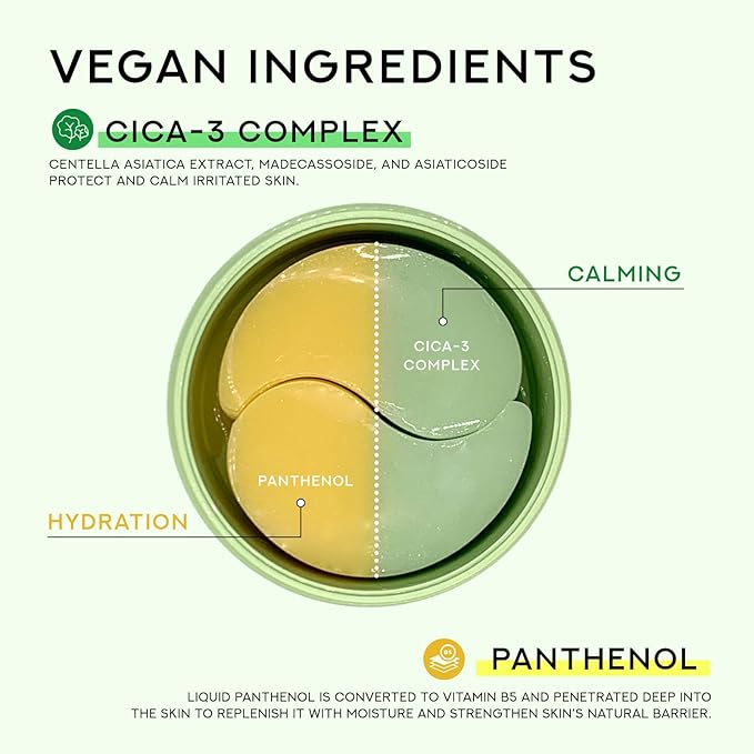 Gentle Relief Under Eye Patches | Calming Eye Treatment Gel Masks With 3-Cica Complex & Panthenol | Under Eye Masks For Dark Circles and Puffiness, Under Eye Bags, Wrinkle Care, Men and Women