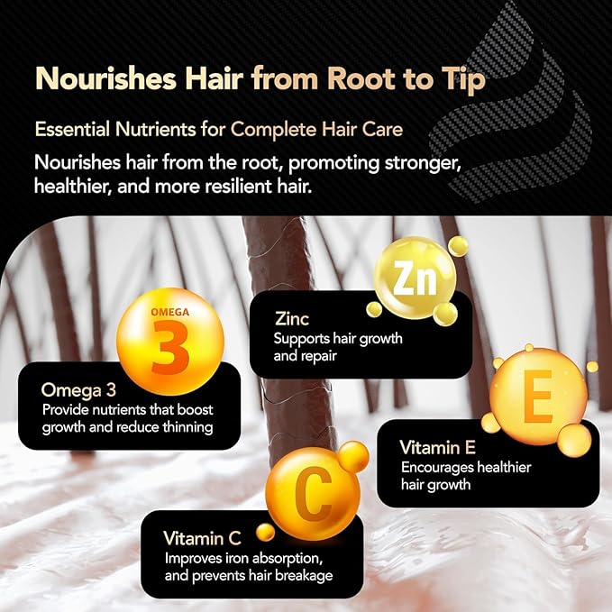 Hair Growth Vitamins for Women with Biotin, Collagen Peptides, Vitamin C & Omega-3 – 90 Capsules – Hair Supplements for Menopause & Postpartum – Hormonal Balance Support & Thicker Hair for Women