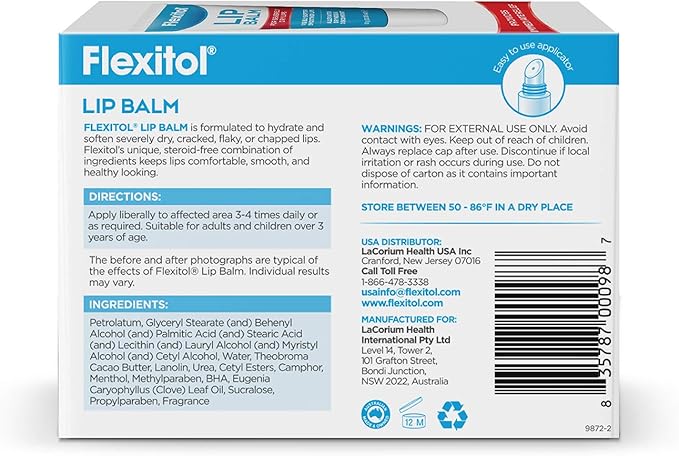Flexitol Lip Balm, 0.35 Ounce Tube, Cream White, 3 Count (Pack of 1)
