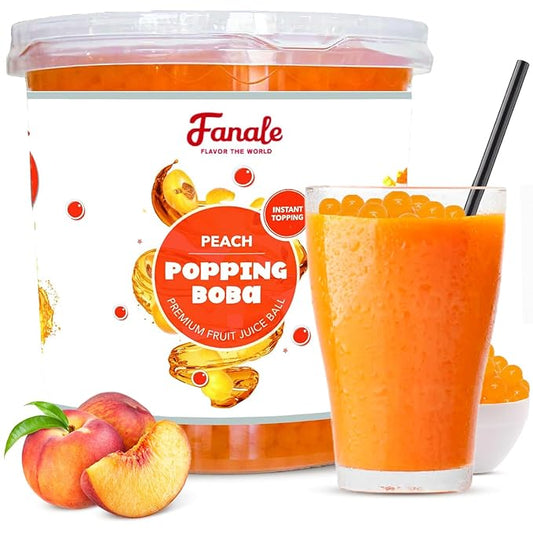 Fanale Peach Popping Boba Pearls, Vegan, Non GMO, Gluten Free, Fat Free, Perfect for Bubble Tea, Smoothies, Ice Cream, Desserts, and Beverages | FPB010