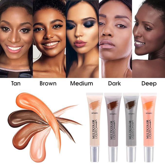 Liquid Concealer Makeup 4Pcs,Corrector Foundation for Black Women Oily Dry Skin, Foundation Concealer in One Primer Face Makeup Full Coverage, Advanced Pore Minimizer, Lightweight All-Day Hold,0.67 oz