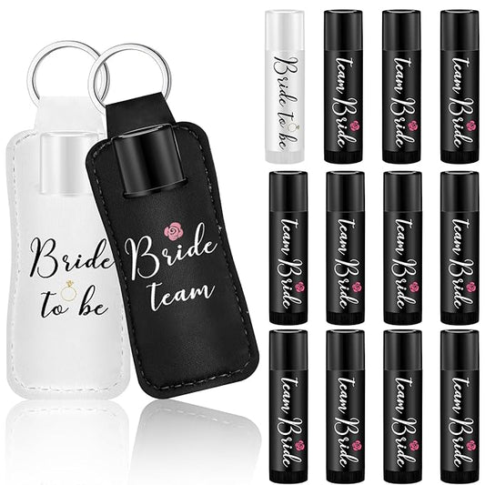 24 Pack Bachelorette Party Favor Lip Balm Set Team Bride Lip balm with Lipstick Holder Keychain Bride to be Lip balm Bridal Shower Proposal Gifts for Wedding Party Favors(White, Black)