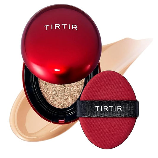 [*Mini Size*] TIRTIR Mask Fit Red Cushion Foundation | Full coverage, Weightless, Skin fit, Satin Glow Finish, Korean Makeup, beauty, Tattoo cover up, Buildable (#22N Shell Beige, 0.15 Fl Oz)