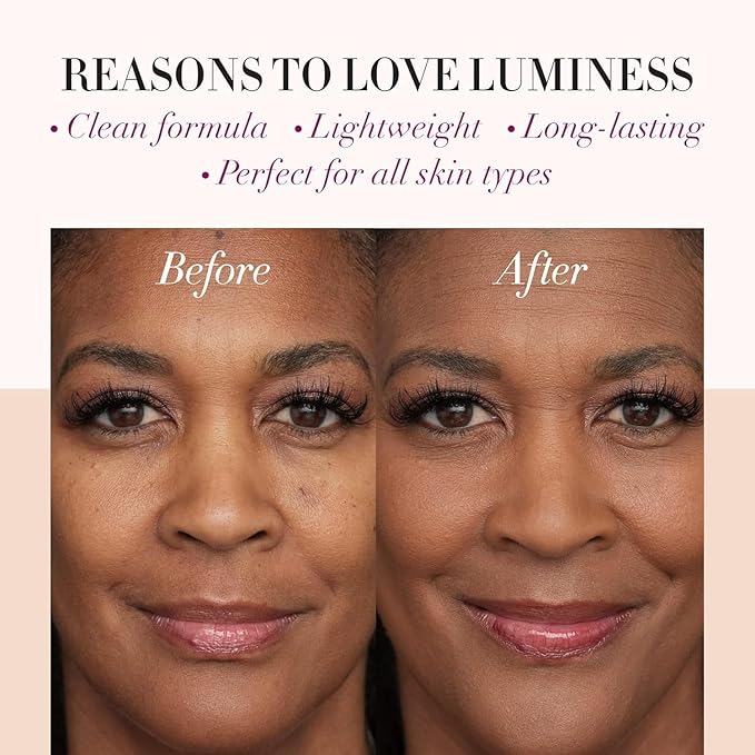 LUMINESS Silk Airbrush Spray Foundation & Buffing Brush Kit – Full Coverage Foundation & Dual-Sided Buffing Brush - Buildable Coverage, Anti-Aging Formula Hydrates & Moisturizes (Shade - Rich Dark)