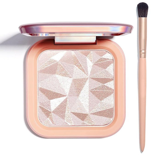 Highlighter Makeup Palette Shimmer Contour Palette Powder for Brighten Face Contour Gold Cheek Highlight Makeup, Long Lasting Highlighter Powder with Mirror for Illuminator Makeup (NUDE PINK)