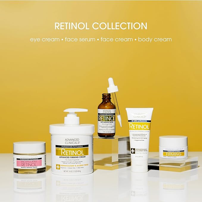 Advanced Clinicals Retinol Body Lotion + Retinol Serum 2PC Skincare Set For Women & Men Helps Diminish Appearance Of Crepey Skin | Face Serum & Body Cream Visibly Improves Look Of Wrinkles & Sagging