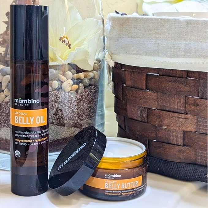 Mambino Organics Oh Baby! Belly Oil – Organic Elasticity Serum with Egyptian Calendula, Vietnamese Tamanu & Dutch Shea – Pregnancy Oil for Stretch Marks – Vegan Cruelty-Free Maternity Care, 4 fl oz