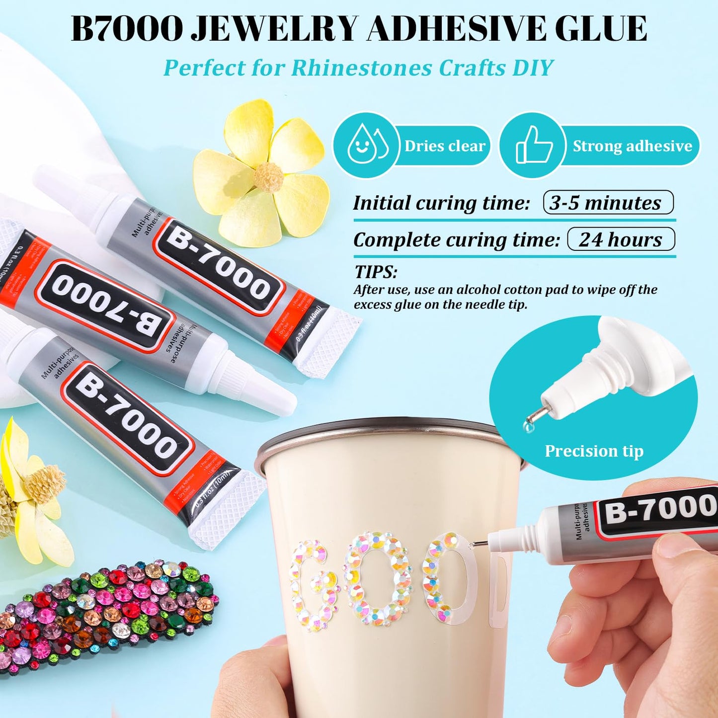 6100Pcs Jelly Resin Rhinestones for Crafting with 2Pcs 10ml B7000 Jewelry Glue, 1 Box Flatback Crystals Diamond (Transparent AB) for Bedazzling Crafts DIY Nail Art Non Hotfix Gems for Clothing Shoes