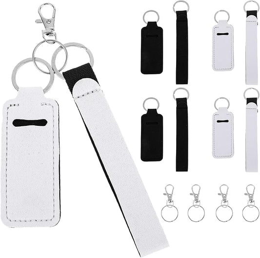 4 Pcs Keychain Chapstick Holder, Lipgloss Holder Keychain, Chapstick Holder Key Chain with Wristlet Lanyards, Lipstick Keychain Holder Lip Balm Sleeve for Women Girls