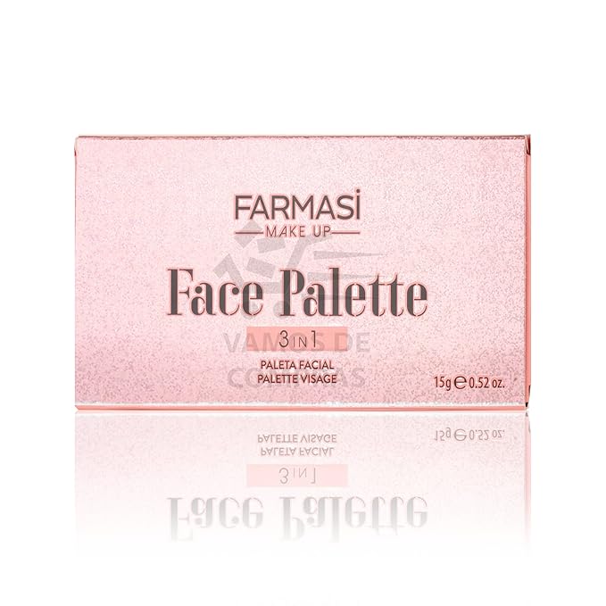 FARMASI Makeup Face Palette, Trio Eyeshadow, Long Lasting Face Sculpting, Blush and Highlighter Powder, Glow Contour Shadow Bronzer, All Skin Types, 0.52 oz. / 15 g (3 in 1 Face Palette)