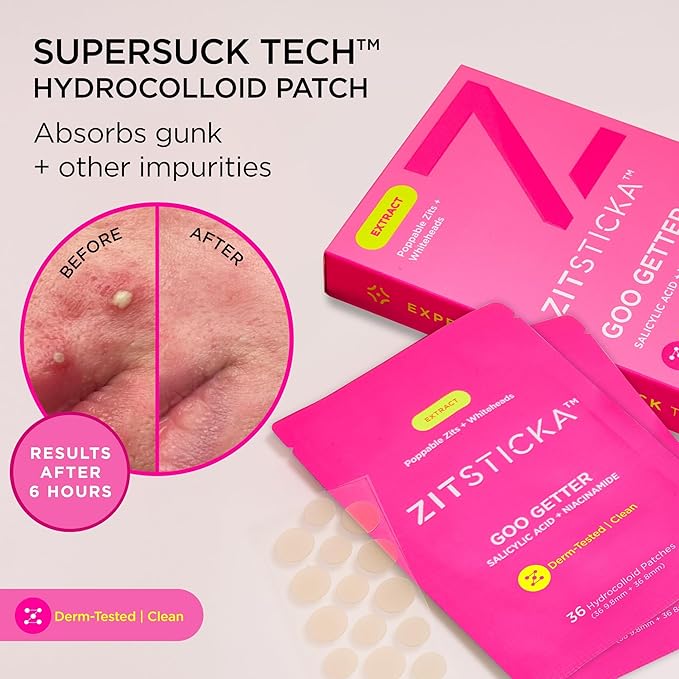 ZitSticka Pimple Patches for Face and Body, Hydrocolloid Patches to Cover Zits, Acne Patches or Zit Spot Stickers, Body Patch (GOO GETTER 36 Pack)