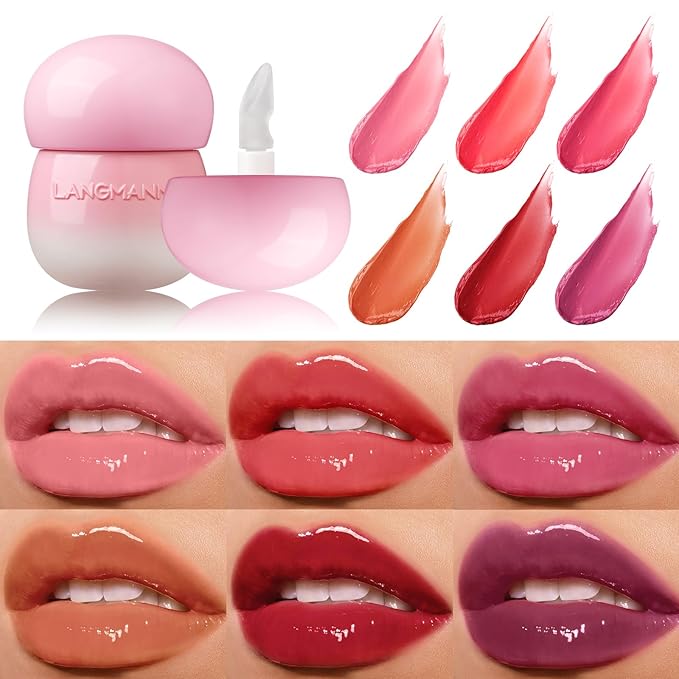 Glow Lip Balm Lipstick Long-Lasting Plumps Moisturizing Lip Gloss Lip Oil Mushroom Jar,Day & Night Lip Repair Hydrating Lip Mask Nourish & Hydrate Not Sticky Tinted Lip Balm (1# PINK)