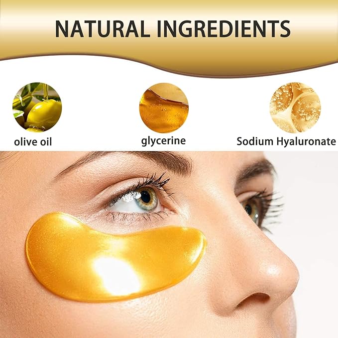 Under Eye Patches for Dark Circles and Puffy Eyes (30 Pairs), 24K Gold Eye Masks for Reducing Wrinkles and Fine Lines Under eye, Collagen Eye Gel Pads Improve and Firm Eye Skin, Natural Extract