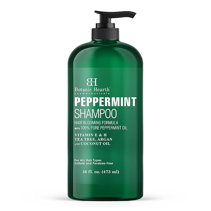 Botanic Hearth Peppermint Oil Shampoo | Hair Blooming Formula With Keratin For Thinning Hair | Fights Hair Loss, Promotes Hair Growth | Sulfate Free For Men And Women | 16 Fl Oz