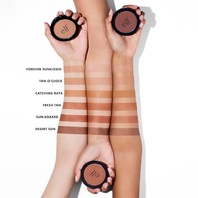 e.l.f. Primer-Infused Bronzer, Long-Lasting, Lightweight & Buildable Powder Bronzer, Delivers A Matte Finish, Vegan & Cruelty-Free, Tan O' Clock