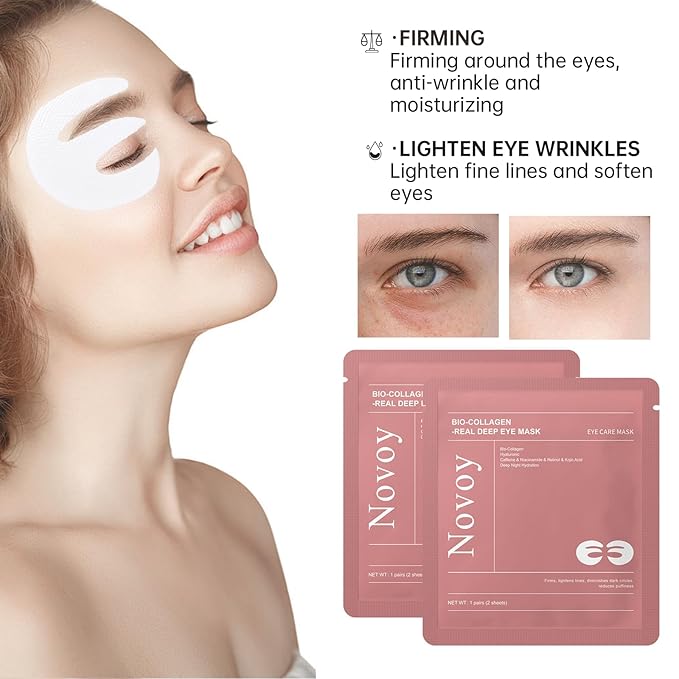 Novoy 7 Pairs Bio-Collagen Real Deep Eye Patches - 6-in-1 Retinol Overnight Eye Patches for Dark Circles, Puffiness & Wrinkles | 2% Caffeine+Hyaluronic+Niacinamide, Korean Popular Eye Mask - ROSE