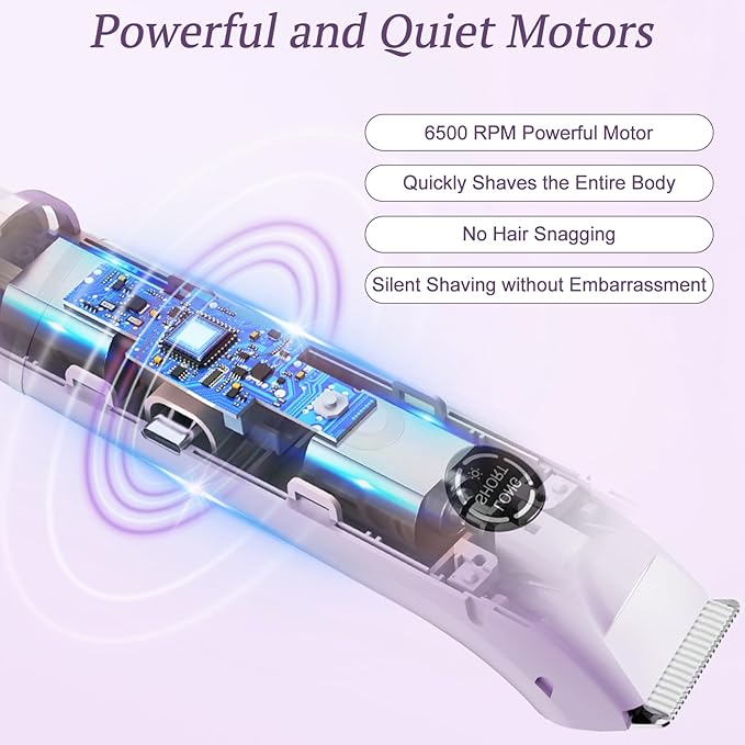 Bikini Trimmer for Women, 4 in 1 Wet/Dry Electric Razors for Women - Dual Head, Painless Rechargeable Portable Womens Razors for Shaving Set for Face, Nose, Eyebrows, Armpits, Bikini Area (Purple)