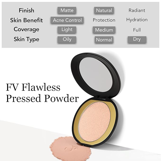FV Matte Finish Pressed Powder, Long-Lasting, Lightweight, Oil-Control, Medium Coverage Baking Setting Powder for All Skin Types, 0.28 Oz, Classic Ivory