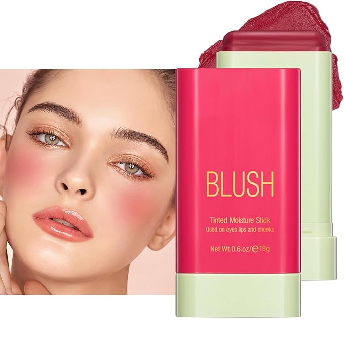 Blush Stick, Cream Blush Stick for Cheeks & Lips, Blendable Long-Lasting Multi-Use Contour Stick & Highlighter Makeup (#2 HOT RED)